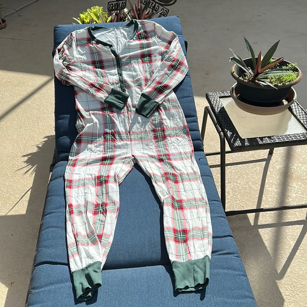 Hearth & Hand Magnolia Holiday Plaid Union Suit One Piece Pajama Women Large